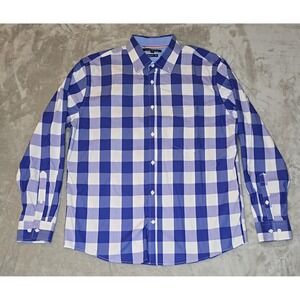 Classic Collection‎ Shirt Mens L Blue White Gingham Plaid Regular Chest Pocket